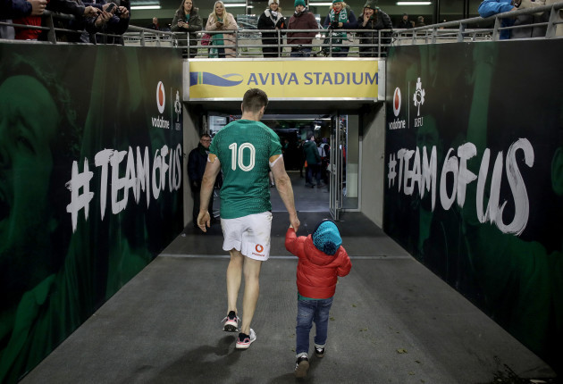 Jonathan Sexton with his son Luca after the game