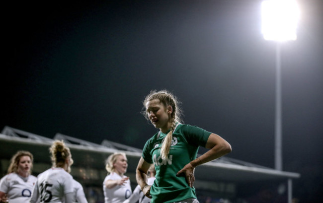 Megan Williams dejected after conceding a try