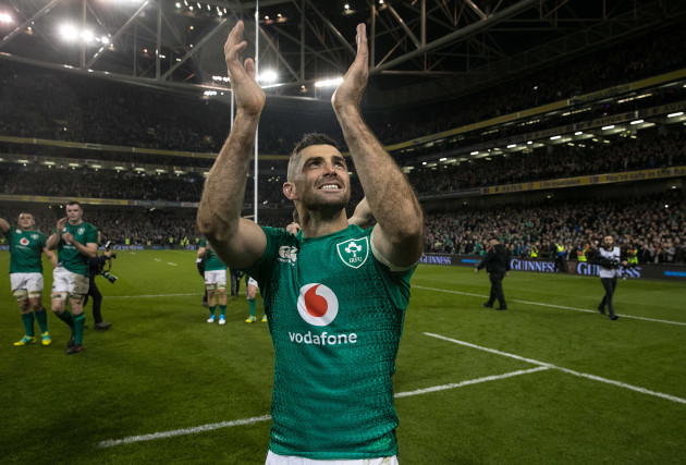 Ireland’s Rob Kearney celebrates after the game