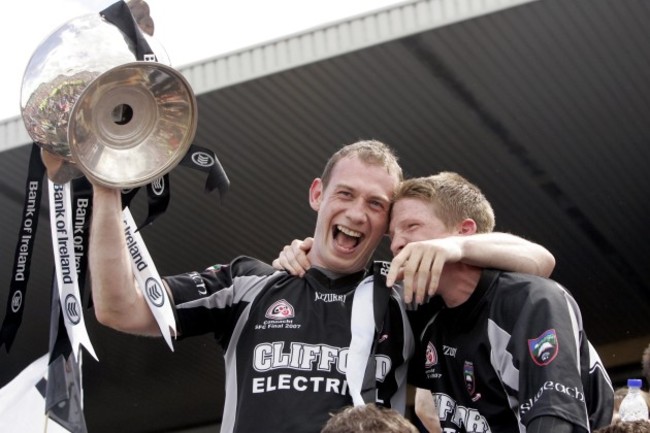 Captain Noel Maguire celebrates with Charles Harrison