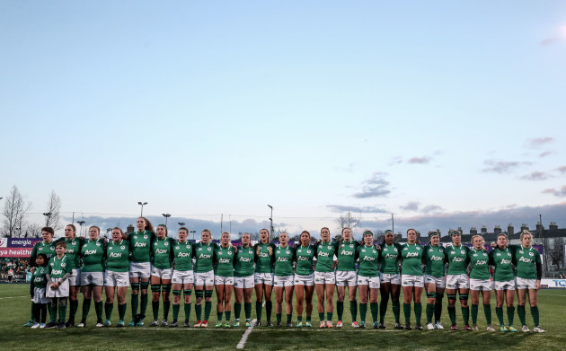 The Ireland team during the National Anthems