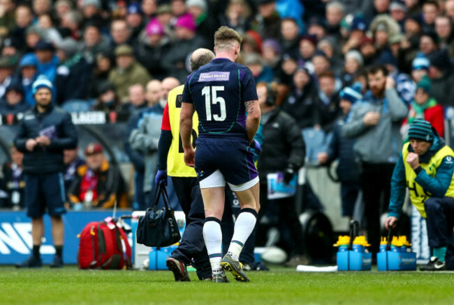 Stuart Hogg leaves the pitch injured