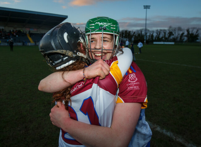 Grace O&rsquo;Brien and Aoife Keane celebrate after the game