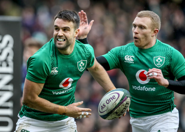 Conor Murray celebrates scoring a try