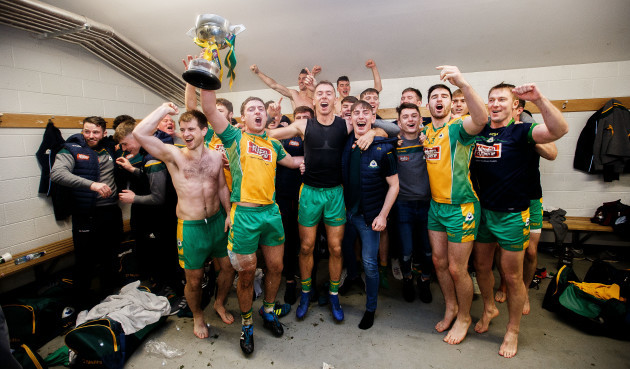 Corofin celebrate winning in the changing room