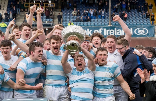 Liam Turner lifts the Leinster schools senior cup