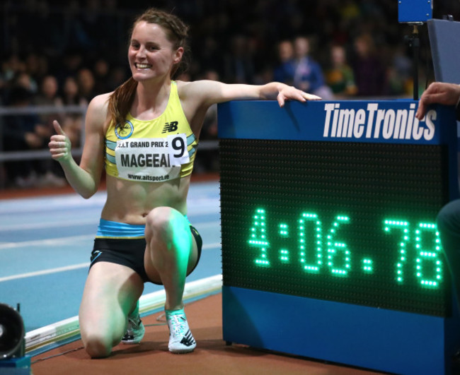 Ciara Mageean celebrates breaking the Irish Indoor record