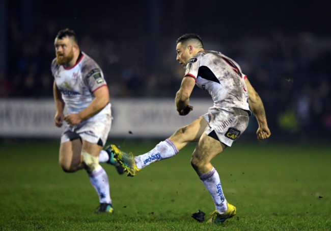 John Cooney of Ulster kicks a last minute penalty