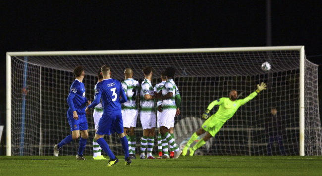 Kevin Lynch bends the ball past Alan Mannus to score