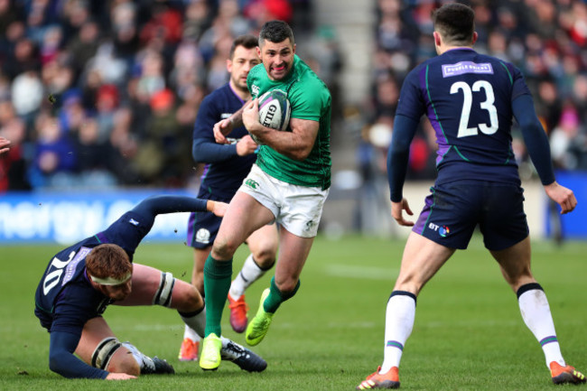 Ireland&rsquo;s Rob Kearney is tackled by Scotland's Rob Harley