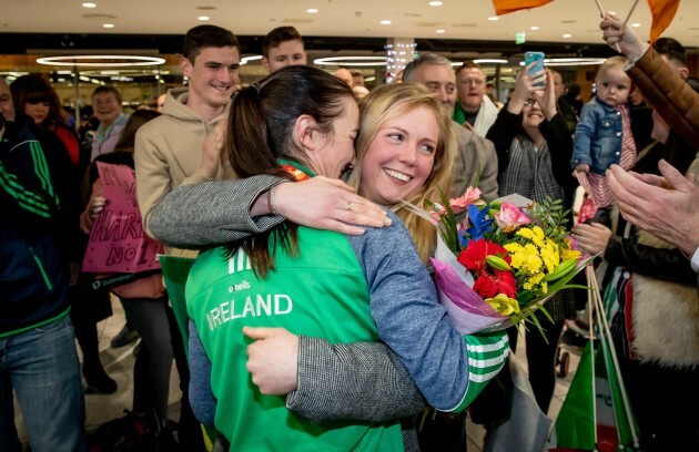 Kelly Harrington is greeted by her partner Mandy Loughlin