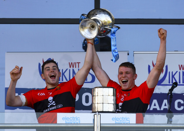Eoghan Murphy and Conor Browne lift the trophy