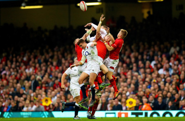 Jonny May and Henry Slade with Gareth Anscombe and Josh Adams