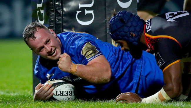 Ed Byrne celebrates scoring a try