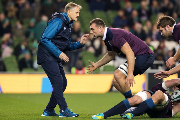 Joe Schmidt with Tadhg Beirne ahead of the game