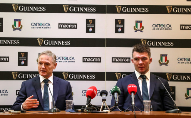 Joe Schmidt and Peter O'Mahony during the post match press conference