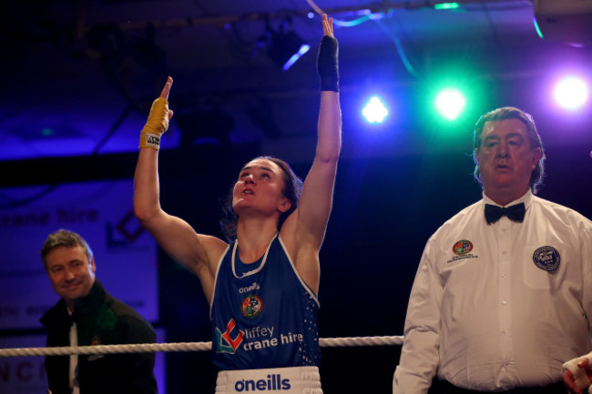 Kelly Harrington celebrates her win