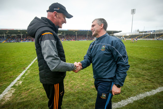 Brian Cody shakes hands with with Liam Sheedy after the game