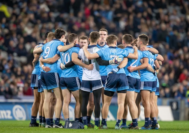 Dublin players gather before the game