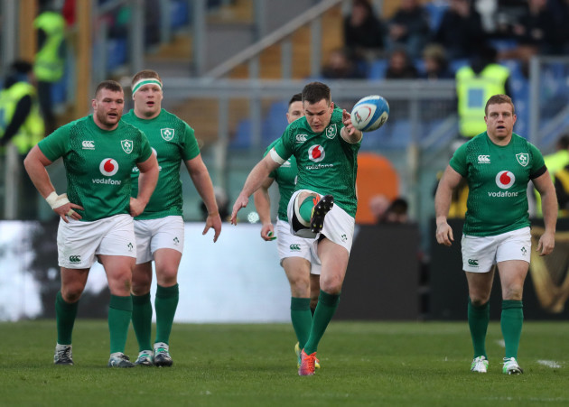 Ireland’s Jonathan Sexton kicks to touch