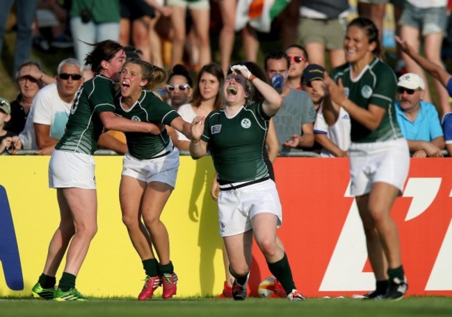 Nora Stapleton, Ashleigh Baxter and Niamh Briggs celebrate at the final whistle