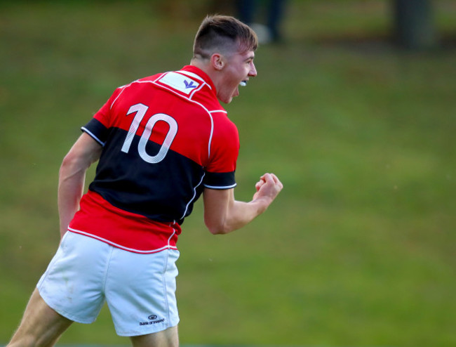 James Taylor celebrates scoring a try