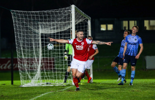 Michael Drennan celebrates scoring a goal