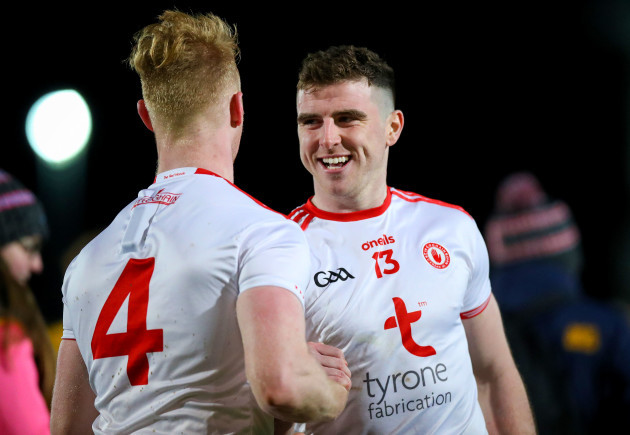 Hugh Pat McGeary celebrates after the game with Conor McAliskey