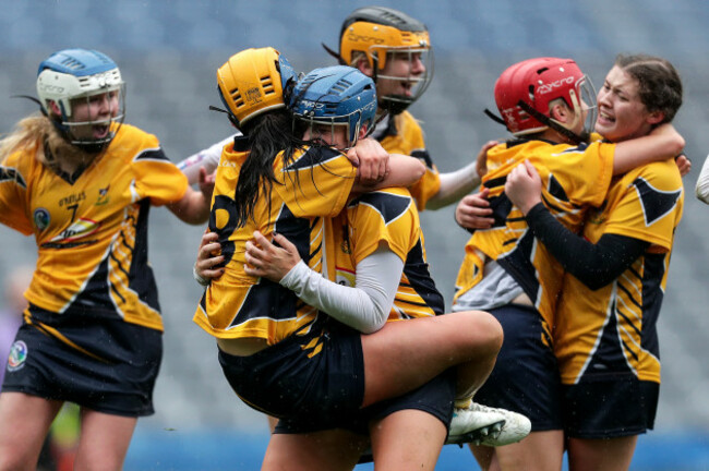 Paula Gribben with celebrates at the final whistle with Orla Gribben