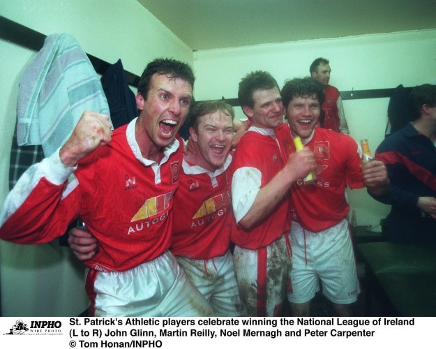 St. Patrick's Athletic players celebrate winning the National League of Ireland