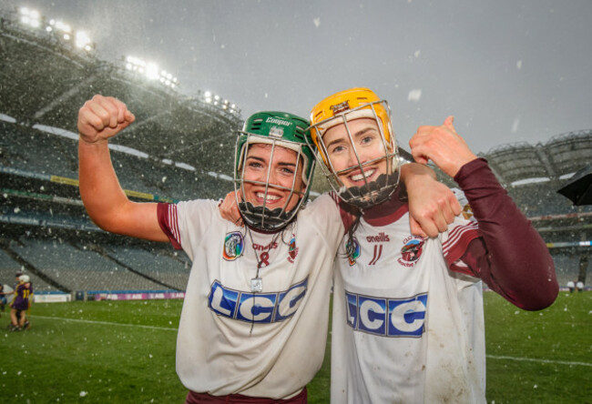 Shannon Graham and Tina Hannon celebrate after the game