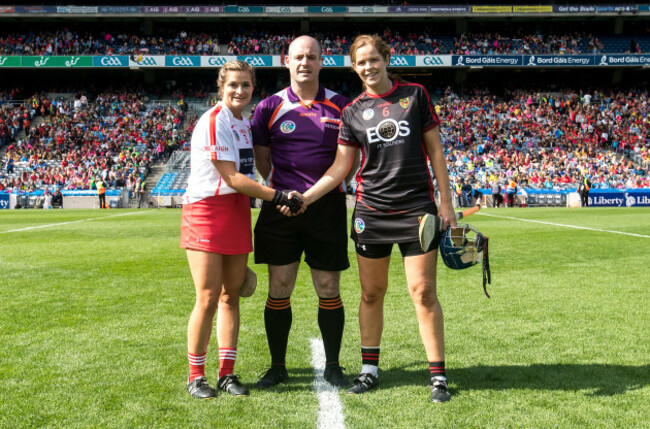 John Dermody with Sarah Harrington and Fionnuala Carr at the coin toss