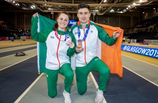 Ciara Mageean and Mark English with their bronze medals