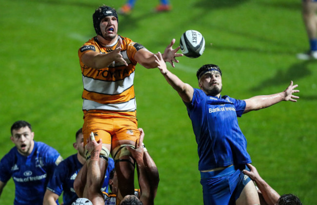 Max Deegan intercepts a lineout from Walt Steenkamp