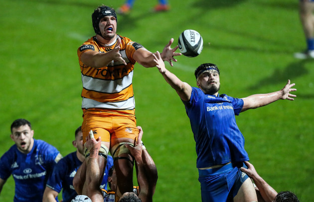 Max Deegan intercepts a lineout from Walt Steenkamp