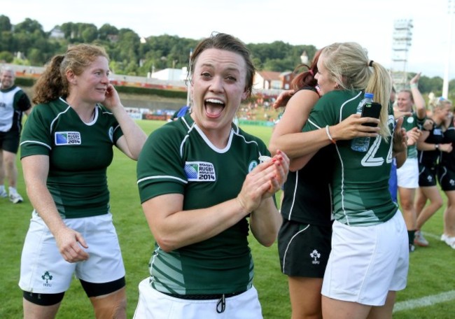 Lynne Cantwell celebrates after the game