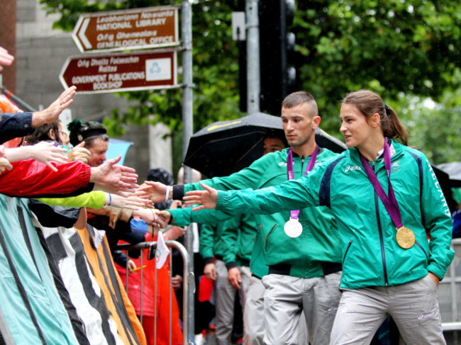 John Joe Nevin and Katie Taylor greet fans