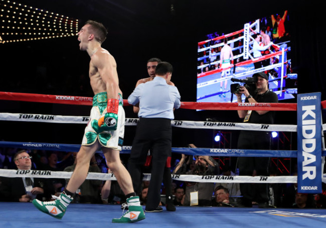 Michael Conlan celebrates his win by TKO