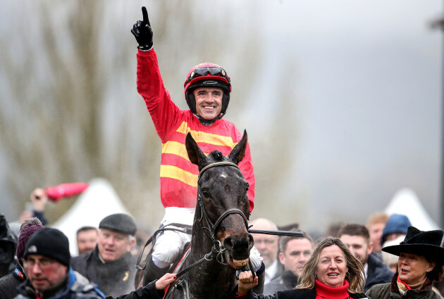 Ruby Walsh on Klassical Dream celebrates winning the Sky Bet Supreme Novices' Hurdle