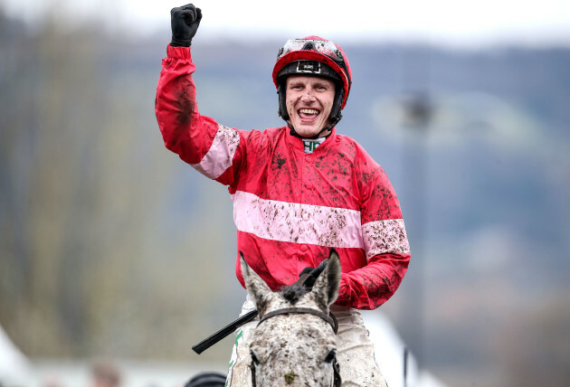 Paul Townend celebrates winning the Racing Post Arkle Challenge Trophy Novices' Chase with Duc Des Genievres