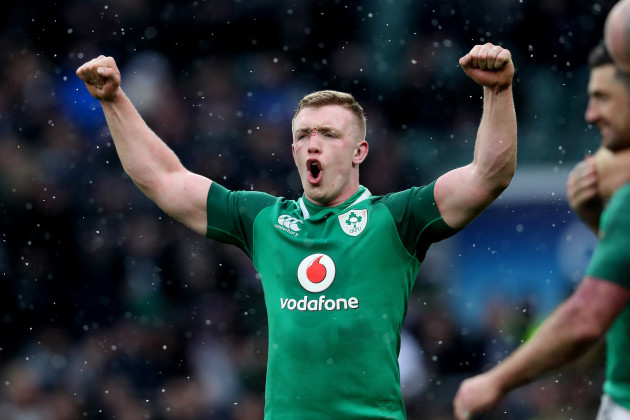Ireland’s  Dan Leavy celebrates after the match