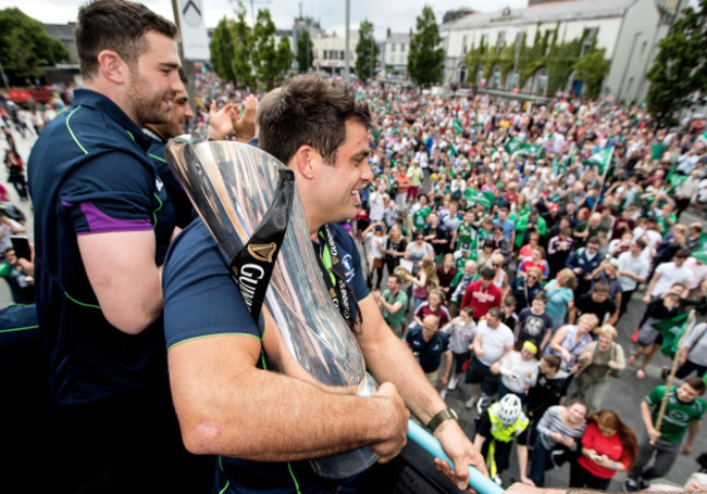 Ronan Loughney with the trophy in Eyre Square