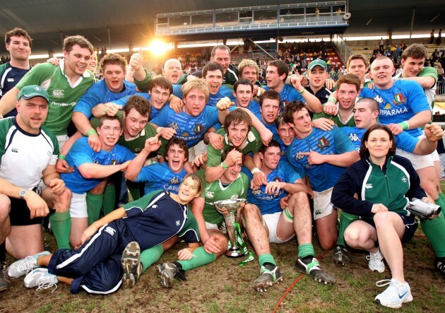 The Irish team celebrate winning