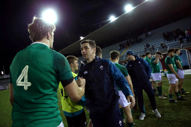 Noel McNamara congratulates his players after the game