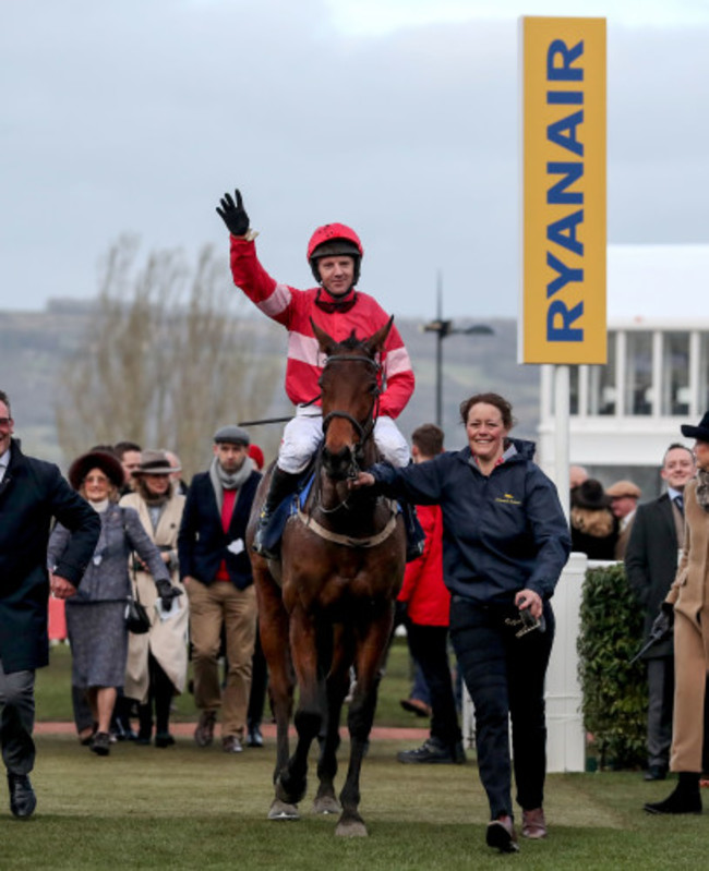 Noel Fehily onboard Eglantine Du Seuil celebrates winning