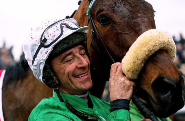 Davy Russell celebrates winning with Presenting Percy