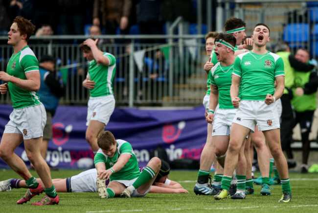 Henry Godson and Fergus O hOisin celebrate at the final whistle