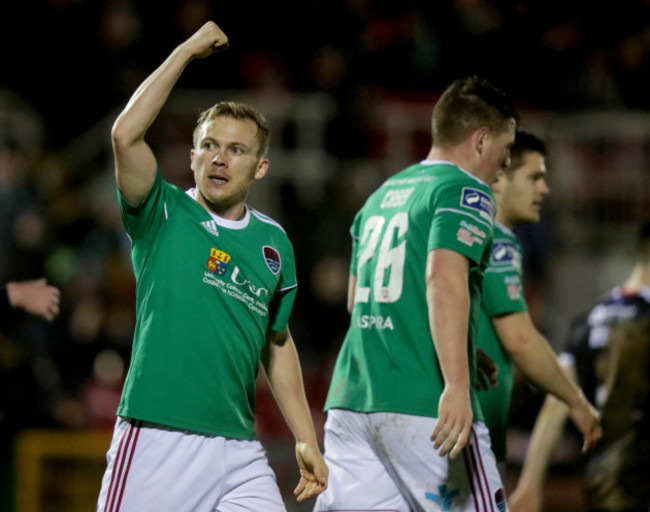 Conor McCormack celebrates the goal of Conor McCarthy