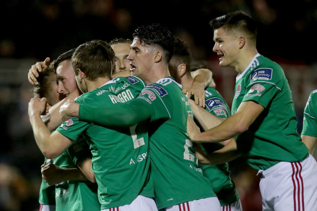 Cork City celebrate the goal of Conor McCarthy