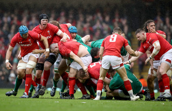 Ken Owens and Alun Wyn Jones with Cian Healy, James Ryan and Tadhg Beirne